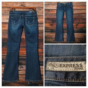 Express Jeans 2 Short Stella Boot Cut Low Rise Dark Wash Denim Stretch